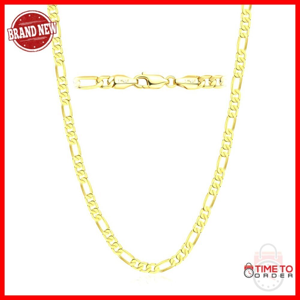 14K Gold Figaro Chain Necklace 18-24 Inch Unisex Dainty Non-Tarnish